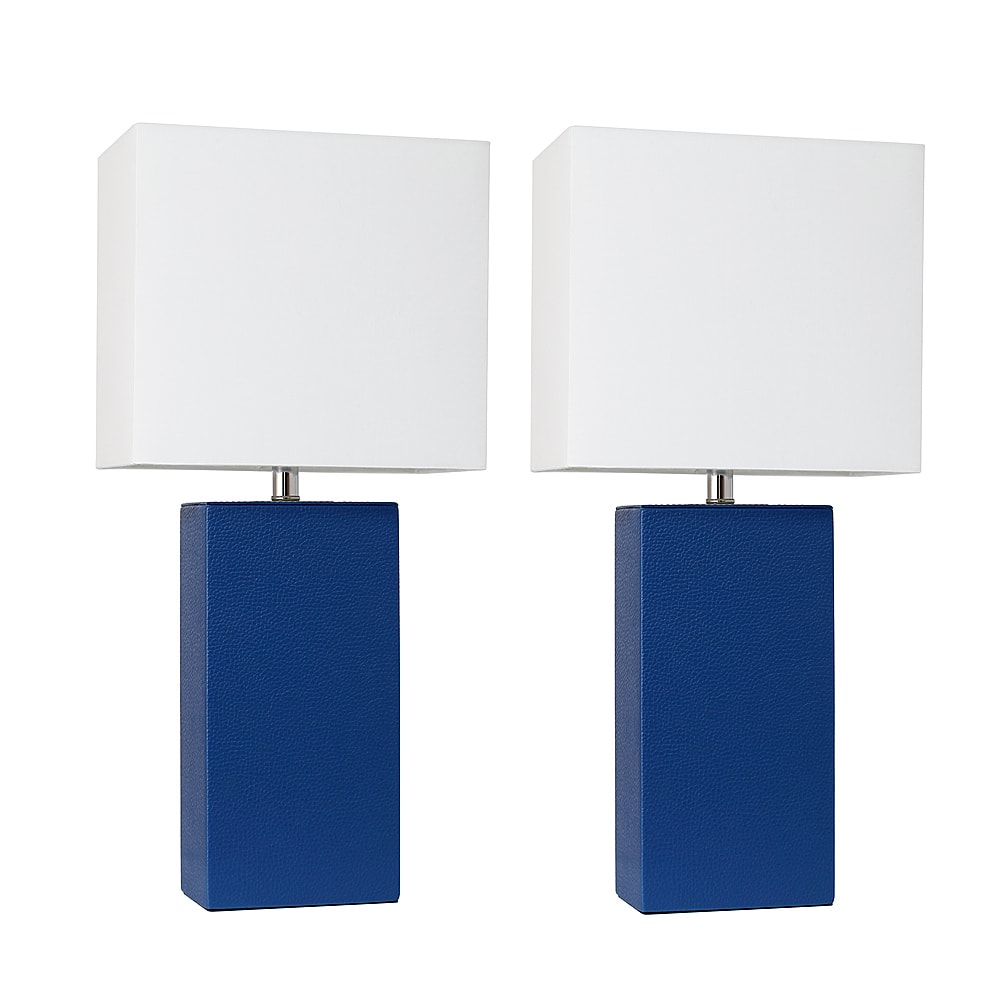 Angle View: Elegant Designs 2 Pack Modern Leather Table Lamps with White Fabric Shades, Blue