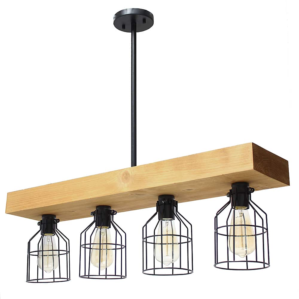 Angle View: Lalia Home 4 Light Farmhouse Beam Pendant, Light Wood