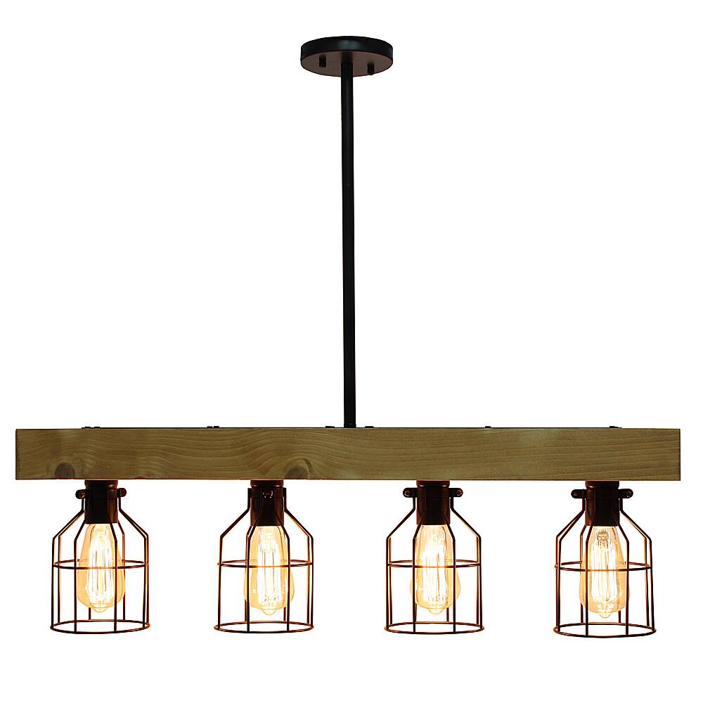 Left View: Lalia Home 4 Light Farmhouse Beam Pendant, Light Wood