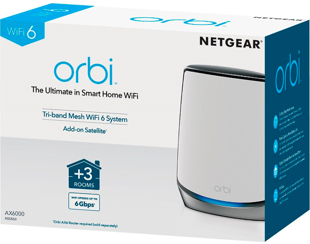 NETGEAR Orbi AX6000 Tri-Band Mesh Wi-Fi 6 Satellite White RBS850-100NAS -  Best Buy
