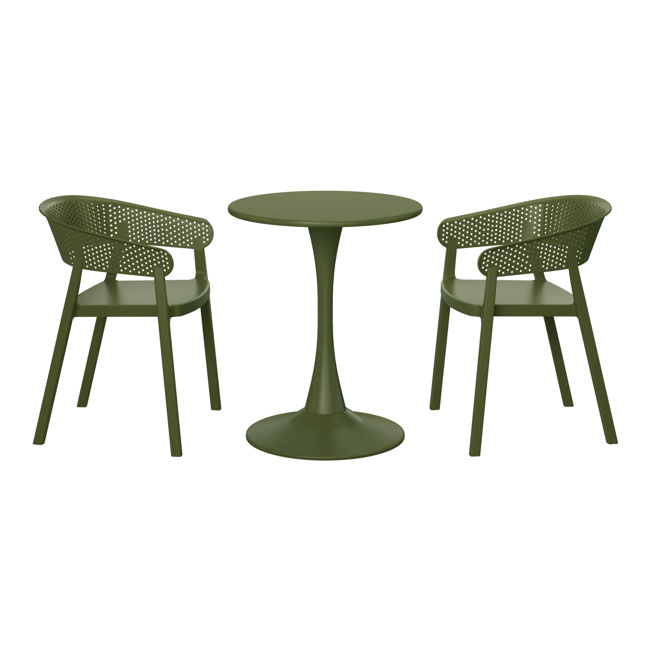 WestinTrends - Playa 3-Piece Indoor Outdoor Metal Patio Dining Table Set With Stackable Patio Chairs - Olive Green