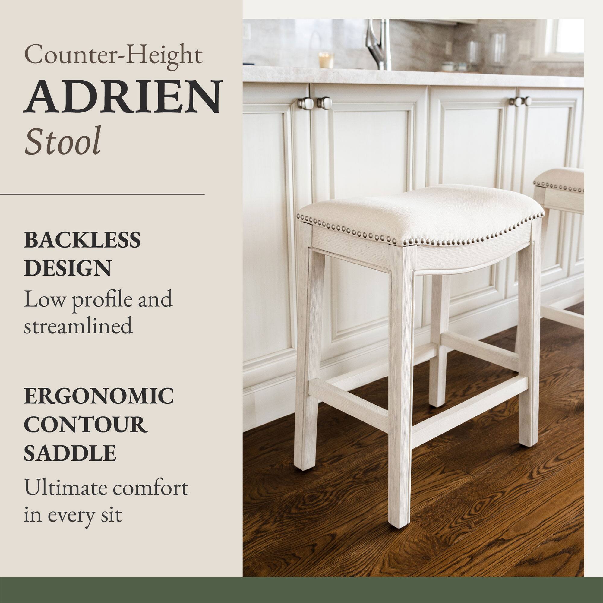 Counter-Height ADRIEN Stool

BACKLESS DESIGN  
Low profile and streamlined

ERGONOMIC CONTOUR SADDLE  
Ultimate comfort in every sit