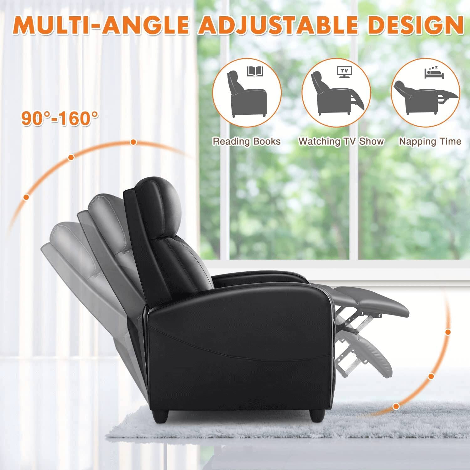 MULTI-ANGLE ADJUSTABLE DESIGN

90°-160°

Reading Books  
Watching TV Show  
Napping Time