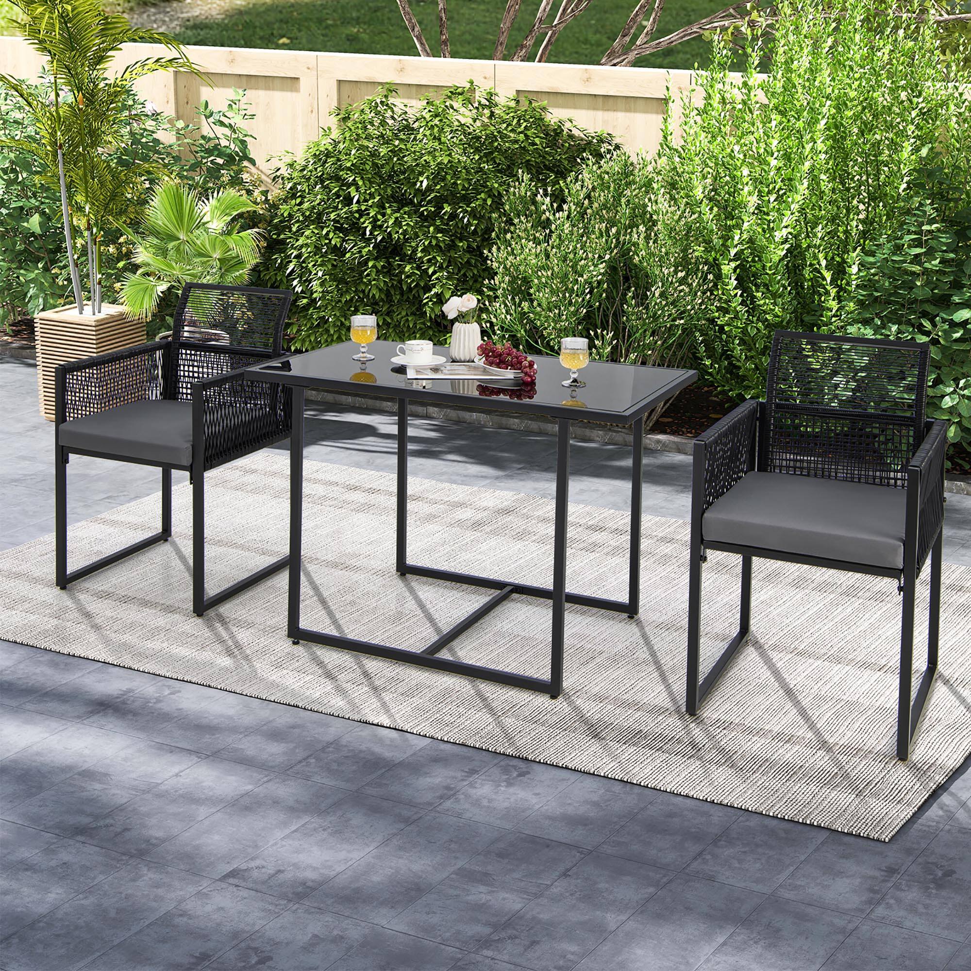 Alt View 3. Costway - Costway 3PCS Patio PE Wicker Furniture Set Cushioned Chairs with Folding Backrest Backyard - Black.