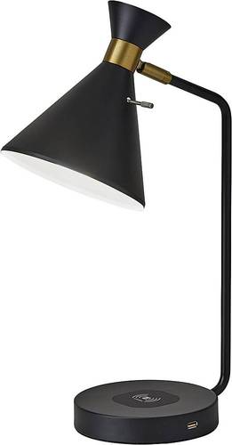Adesso - Maxine AdessoCharge Table Lamp with Qi and USB Charging - Matte Black w. Antique Brass Accents