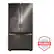 The image features a large, metallic refrigerator with a freezer compartment on top. It is a full-size refrigerator, and it is described as America's most reliable line of appliances. The refrigerator is displayed in a white background, making it the main focus of the image.