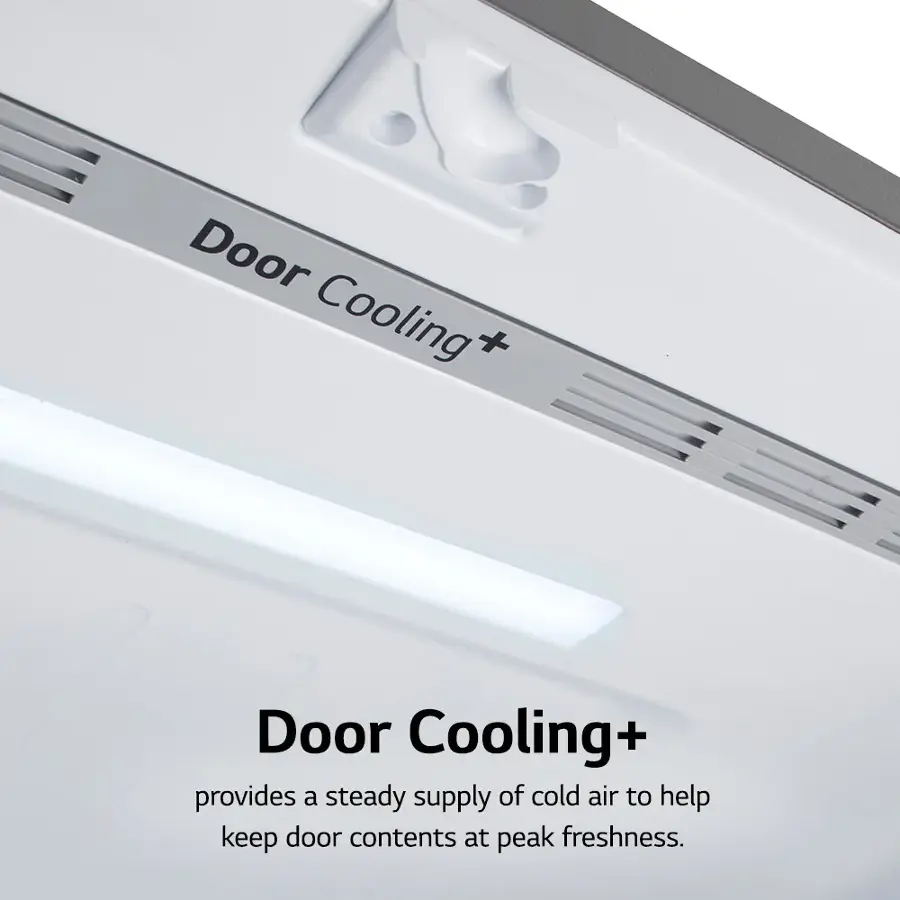 The image features a refrigerator with a door cooling system, which provides a steady supply of cold air to help keep the door contents at peak freshness. The refrigerator is white and has a door cooling system that is designed to keep the door contents at their freshest. The image is categorized as Full_Size_Refrigerators, which suggests that it is a large refrigerator with a door cooling system.