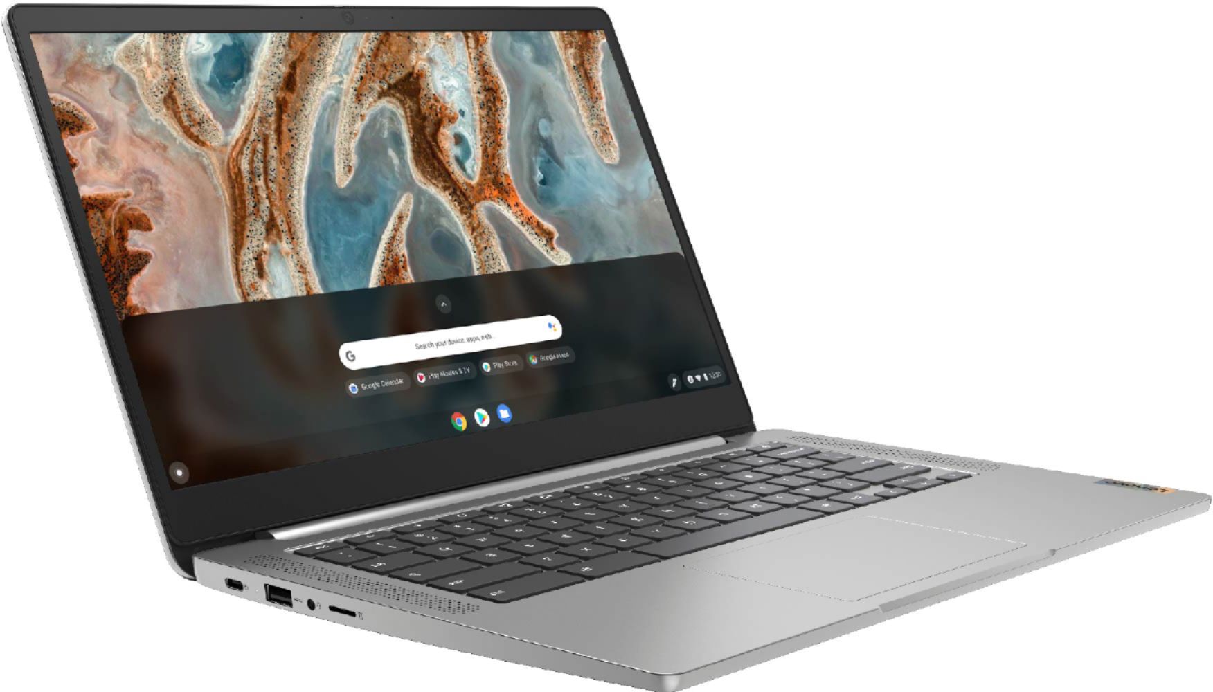 Angle View: Lenovo Chromebook 3 14" Laptop - Mediatek MT8183 - 4GB Memory - 64GB eMMC - Arctic Grey