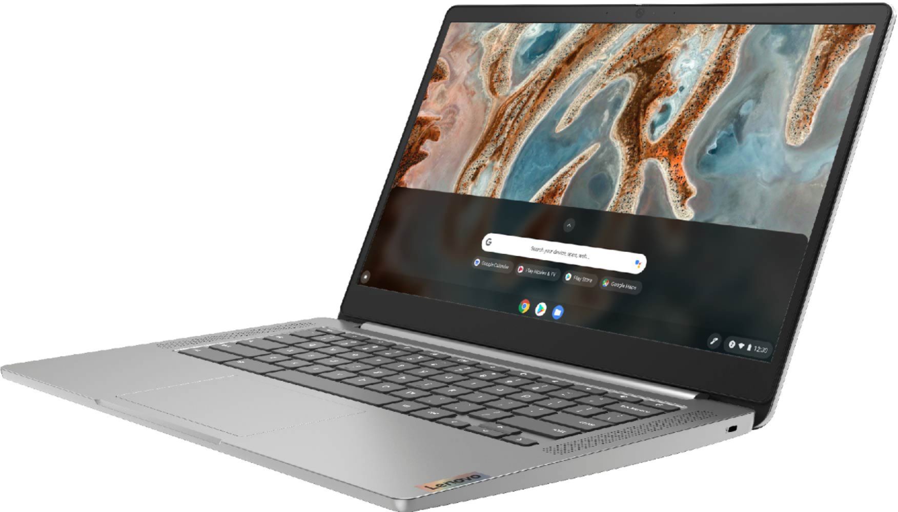 Left View: Lenovo Chromebook 3 14" Laptop - Mediatek MT8183 - 4GB Memory - 64GB eMMC - Arctic Grey