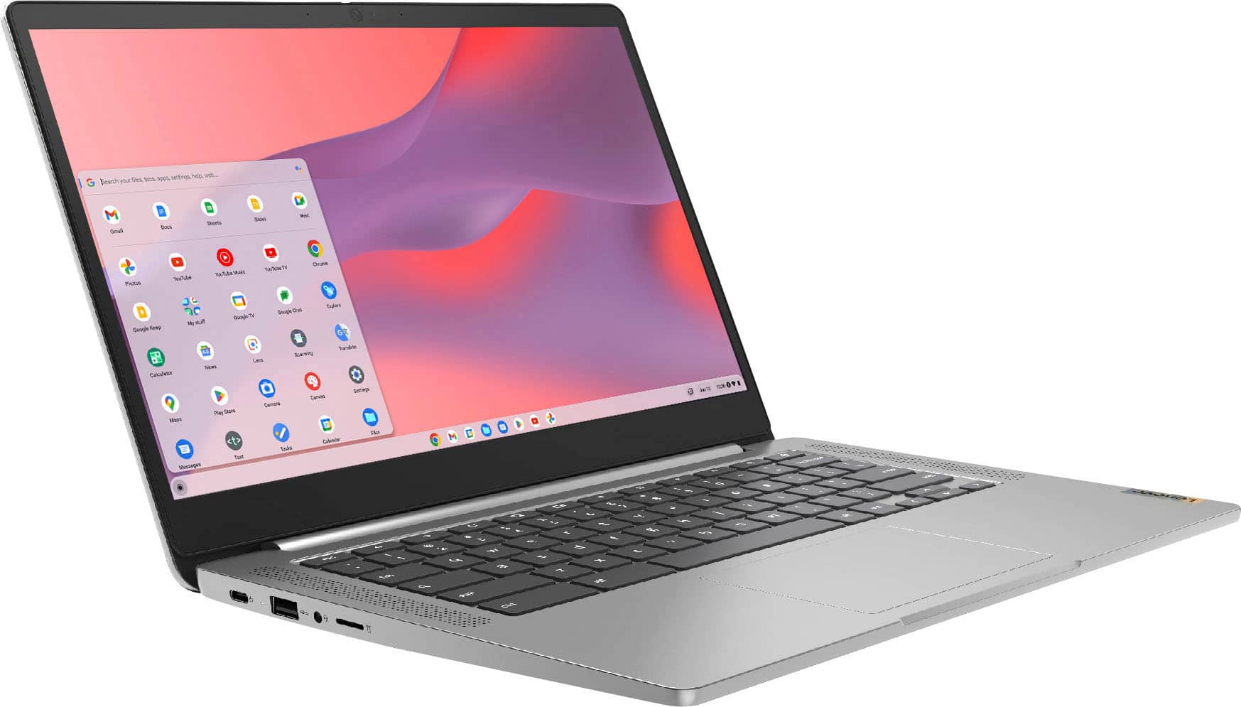 Angle. Lenovo - Chromebook 3 14" Touch Laptop - Mediatek MT8183 - 4GB Memory - 64GB eMMC - Arctic Grey.