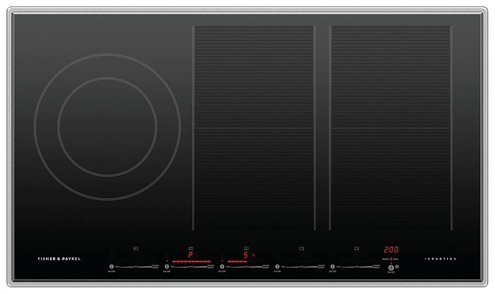 Front. Fisher & Paykel - 36 Inch 5 Zone Induction Cooktop with SmartZone - Black.