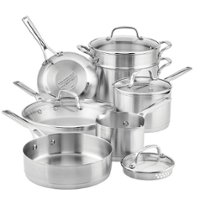 KitchenAid - 3-Ply Base Stainless Steel Cookware Set, 11-Piece - Brushed Stainless Steel - Angle_Zoom