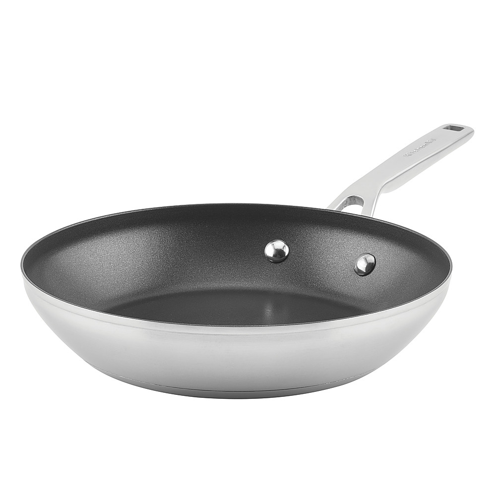 Angle View: KitchenAid 3-Ply Base Stainless Steel Nonstick Frying Pan, 9.5-Inch, Brushed Stainless Steel - Brushed Stainless Steel