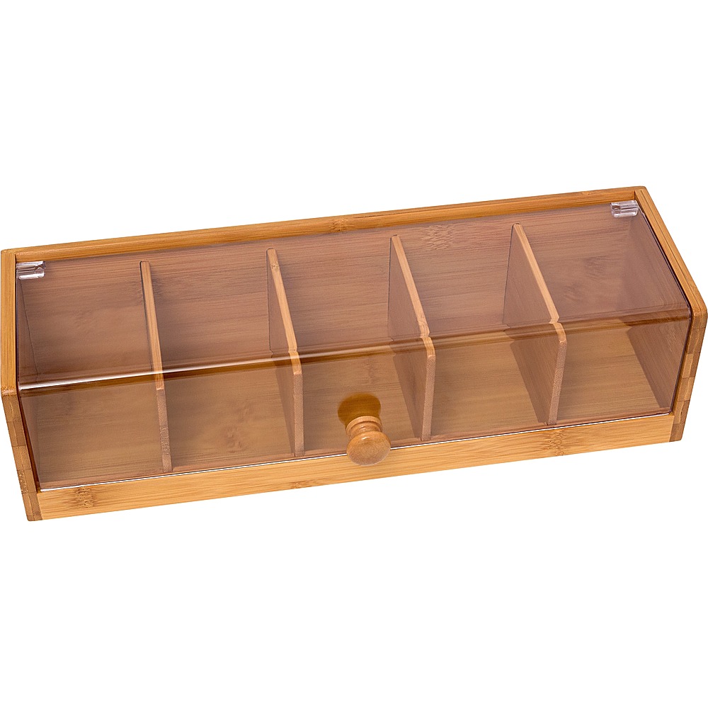 Angle View: Lipper Bamboo & Acrylic Tea Box, 5-Sections - Natural - Natural