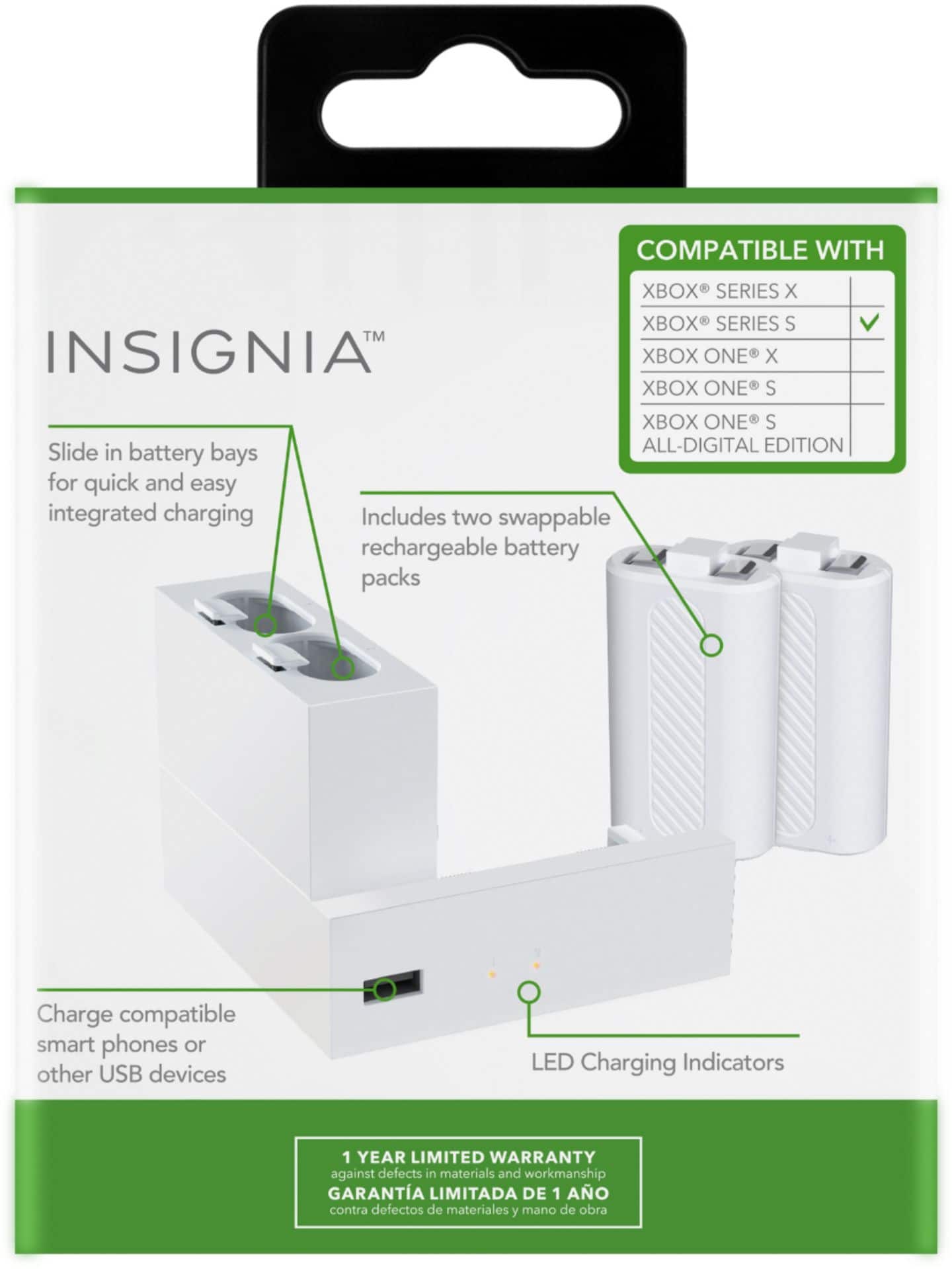 Alt View 19. Insignia™ - Side Dock Dual Battery Charger for Xbox Series S - White.