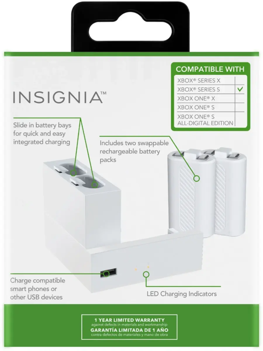 Insignia™ Side Dock Dual Battery Charger for Xbox Series S White