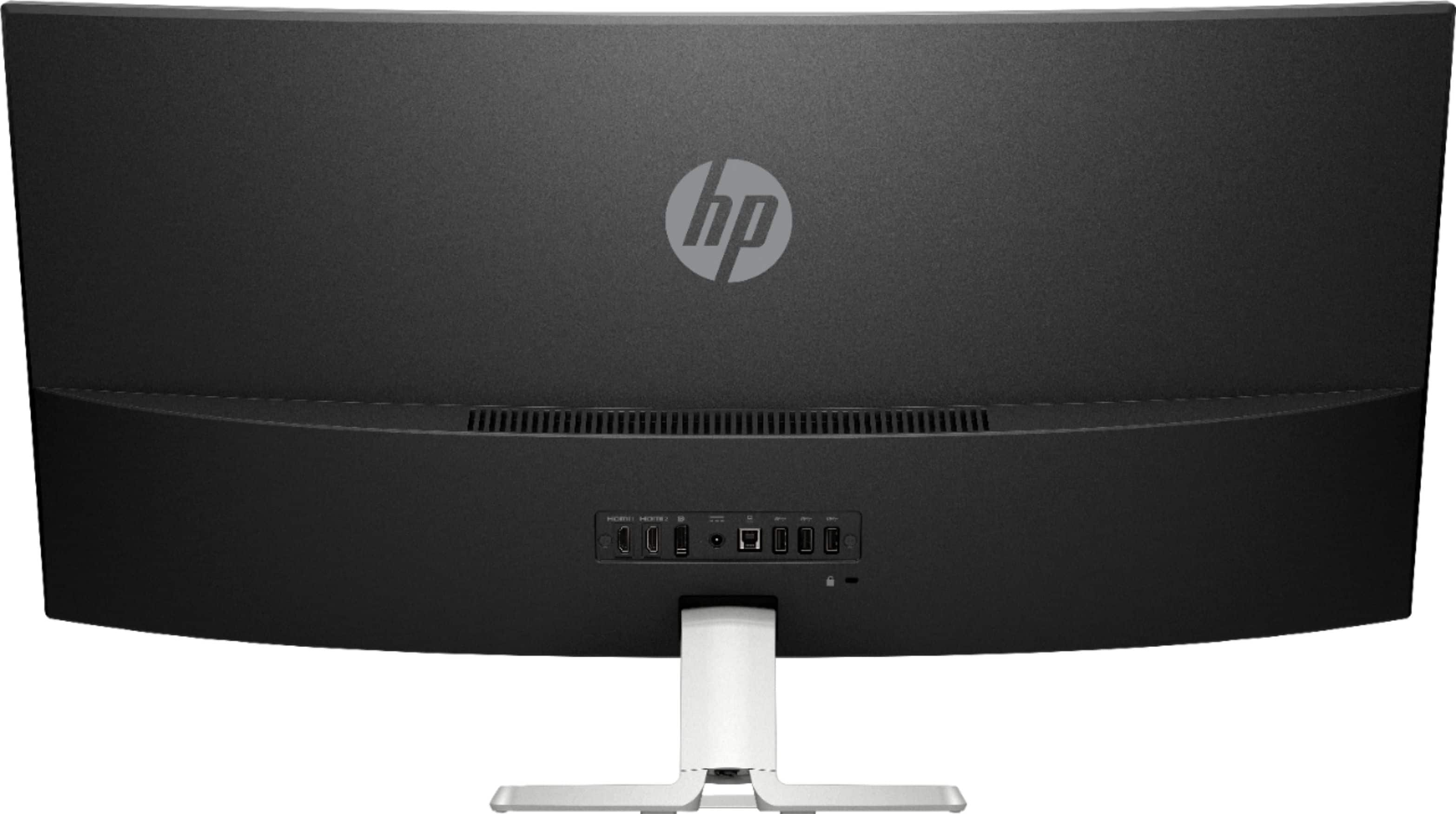 Back View: HP - Geek Squad Certified Refurbished 34" IPS LED Curved UltraWide QHD FreeSync Monitor - Silver & Black