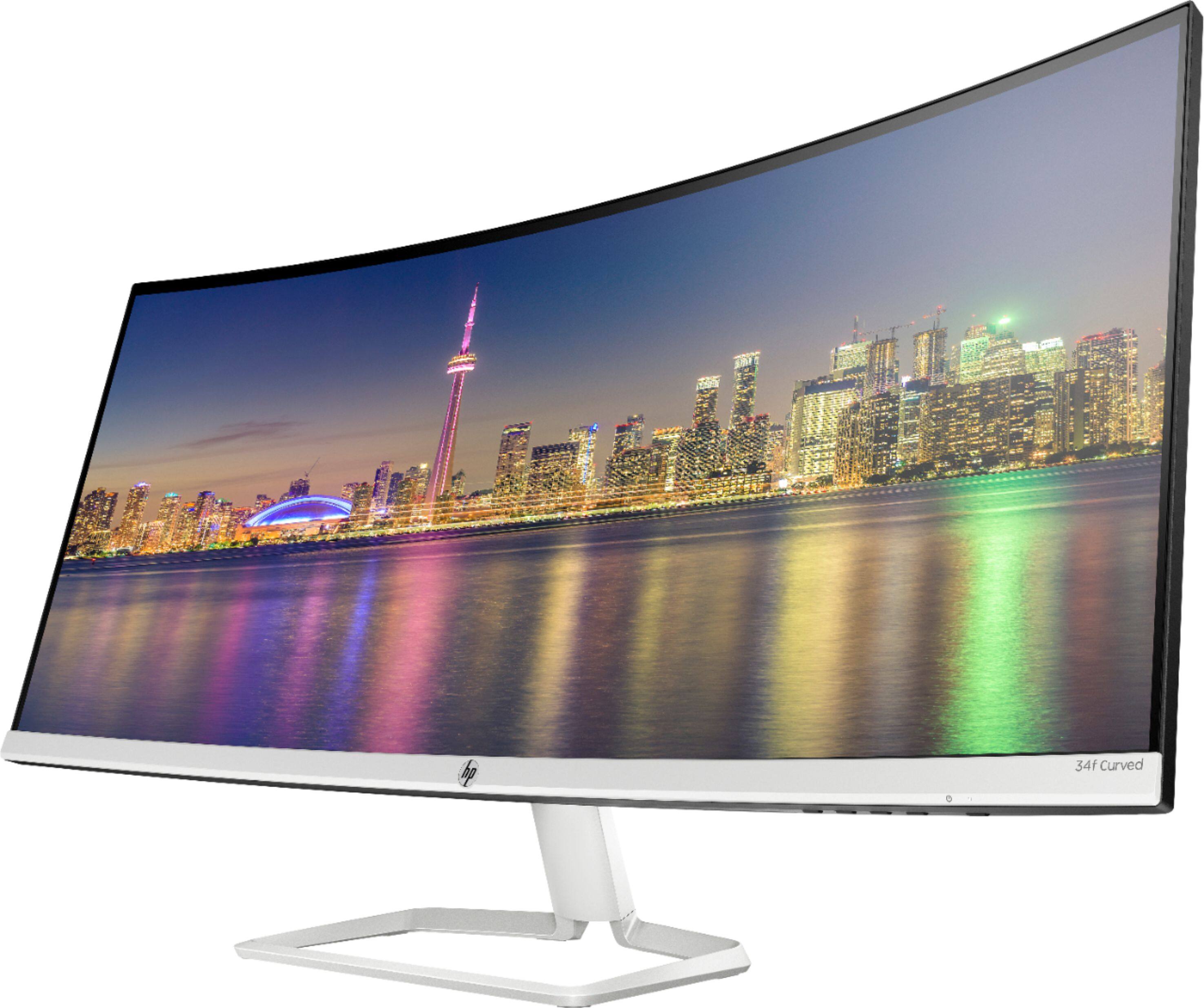 Angle View: HP - Geek Squad Certified Refurbished 34" IPS LED Curved UltraWide QHD FreeSync Monitor - Silver & Black