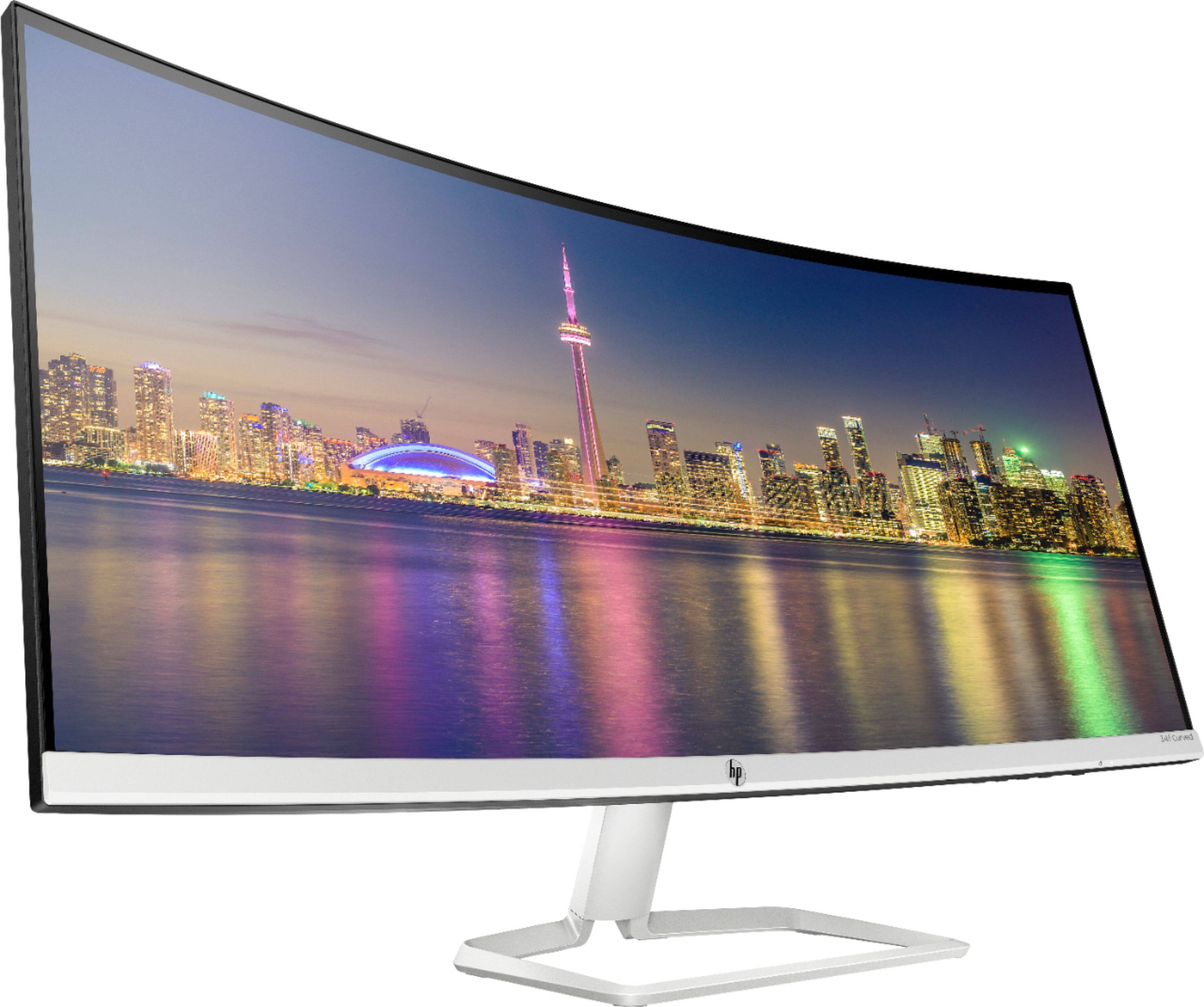 Left View: HP - Geek Squad Certified Refurbished 34" IPS LED Curved UltraWide QHD FreeSync Monitor - Silver & Black