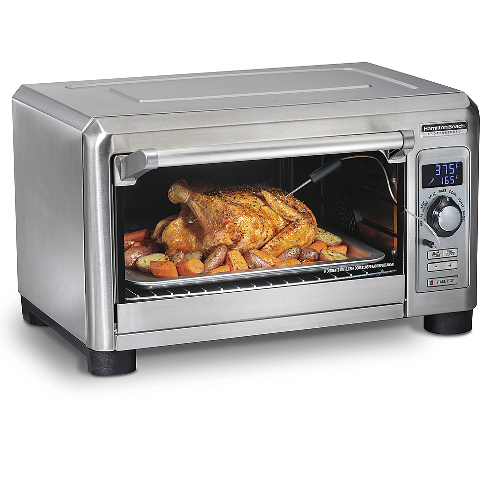 Angle View: Hamilton Beach - Professional Digital Countertop Oven with Probe and 7 Settings - STAINLESS STEEL