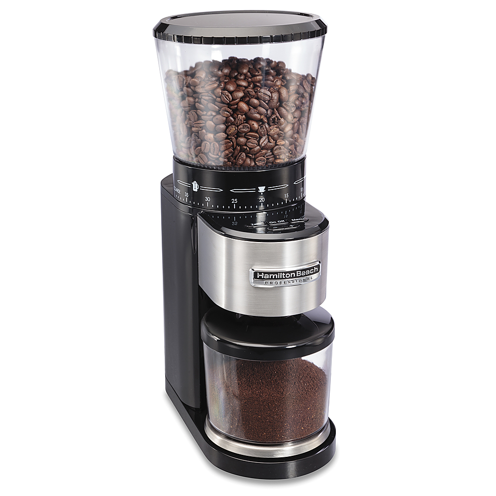 Angle View: Hamilton Beach - Professional Conical Burr Digital Coffee Grinder with 39 Adjustable Grind Settings - BLACK