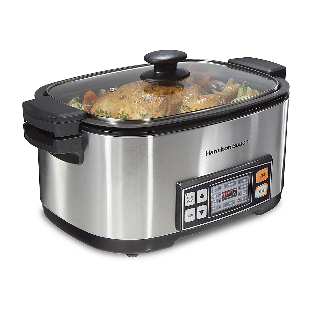 Left View: Hamilton Beach - 6-Qt 9-in-1 Multi Cooker/Rice Cooker - STAINLESS STEEL