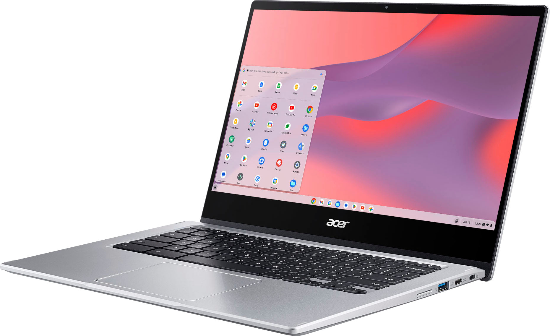 Left View: Acer - Acer– Chromebook Spin 514 Laptop– Convertible-14” Full HD Touch –Ryzen 3 3250C– GB DDR4 Memory–64GB eMMC Flash Memory