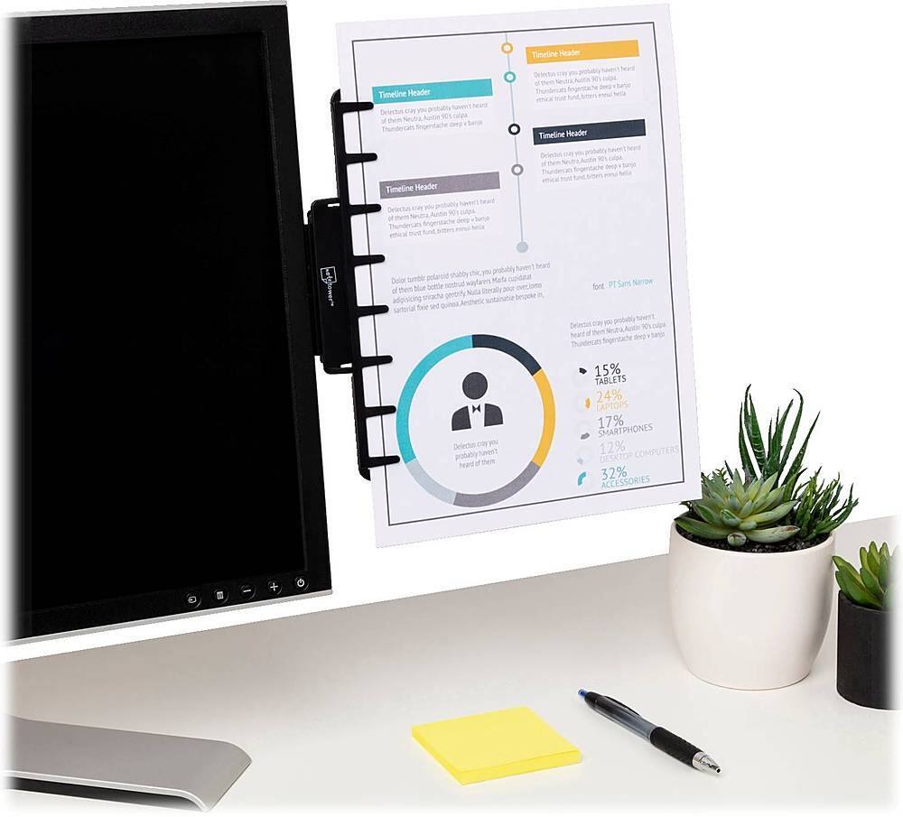 Alt View 16. Note Tower - Monitor Mount Portable Document Holder - Black.