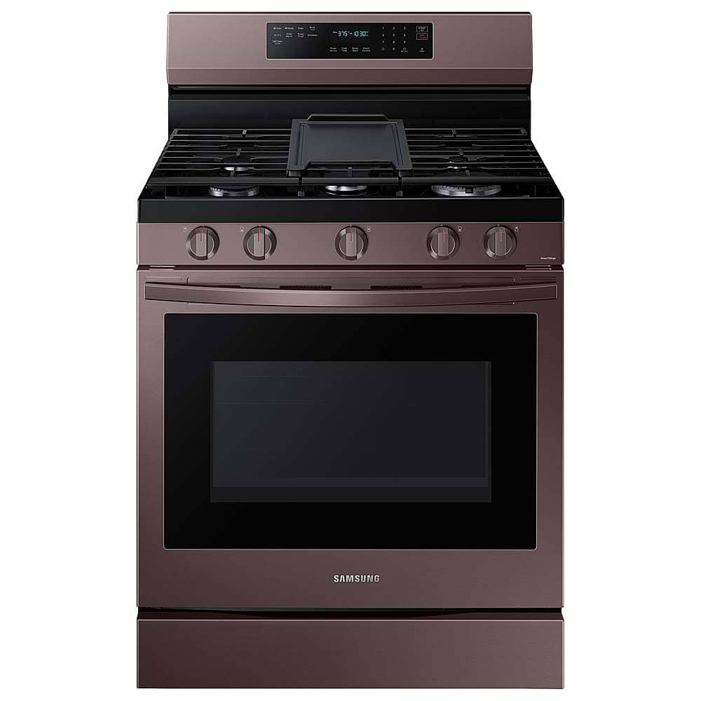 Front. Samsung - 6.0 Cu. Ft. Freestanding Gas Convection Range with WiFi and No-Preheat Air Fry - Tuscan Stainless Steel.