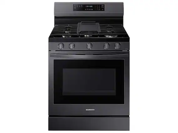 Front. Samsung - 6.0 Cu. Ft. Freestanding Gas Convection Range with WiFi and No-Preheat Air Fry - Fingerprint Resistant Black Stainless Steel.