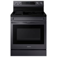 Samsung - 6.3 cu. ft. Freestanding Electric Convection+ Range with WiFi, No-Preheat Air Fry and Griddle - Black Stainless Steel - Front_Zoom