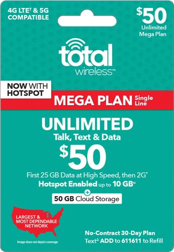 Total Wireless - $50 Mega Unlimited Individual 30-Day Prepaid Plan