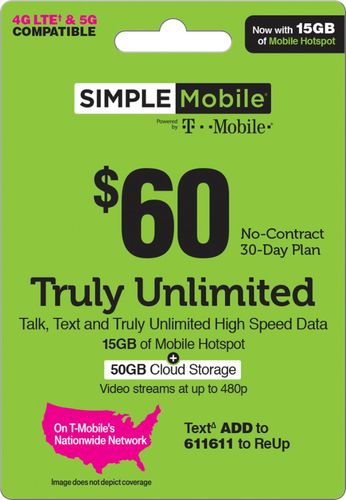 Simple Mobile - $60 Truly Unlimited 30 Days Prepaid Plan