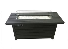 AZ Patio Heaters - Outdoor Rectangle Fire Pit with Wind Screen - Black - Front_Zoom