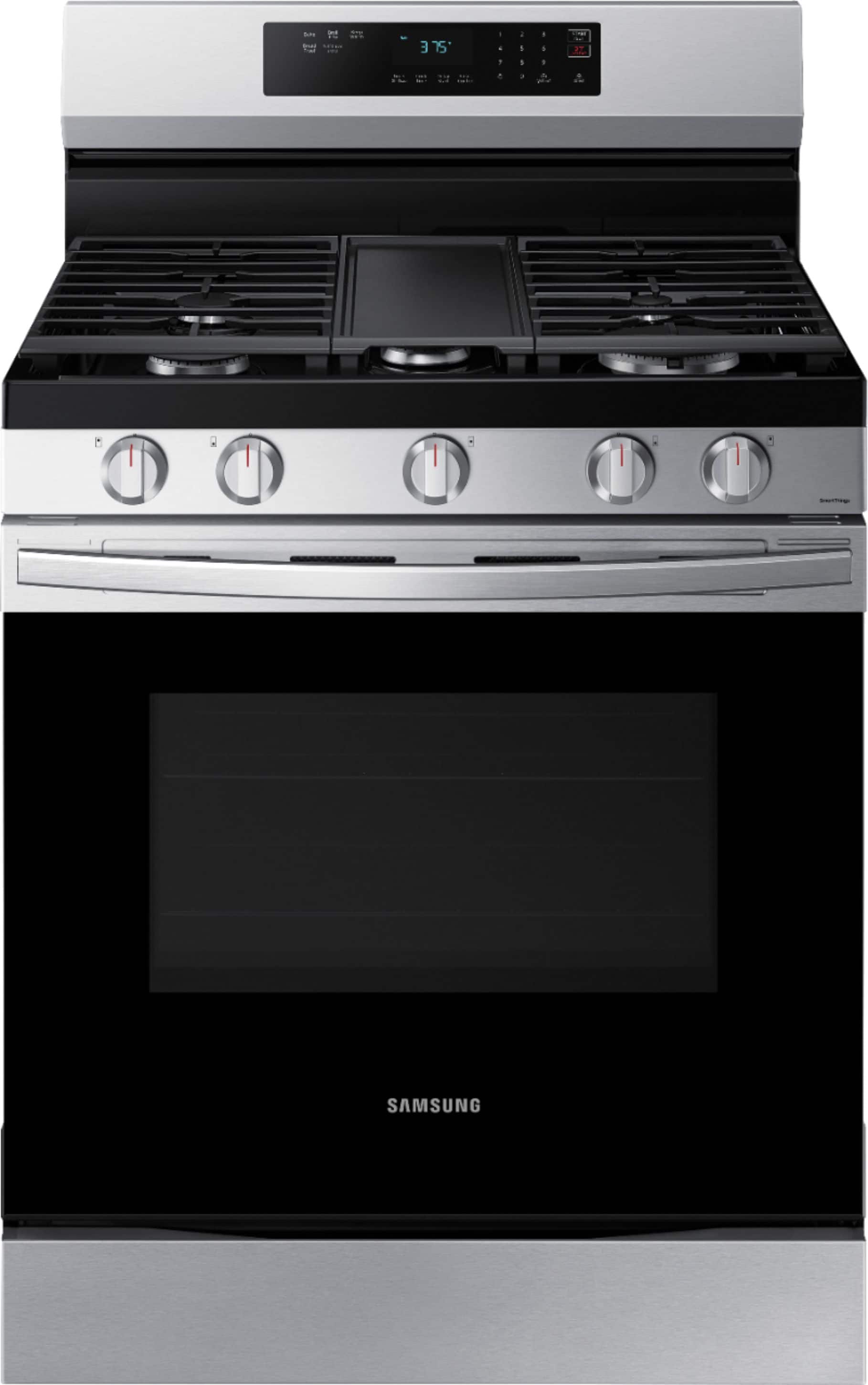 Front. Samsung - 6.0 cu. ft. Freestanding Gas Range with 18K BTU Dual Power Burner, WiFi & Self Clean - Stainless Steel.