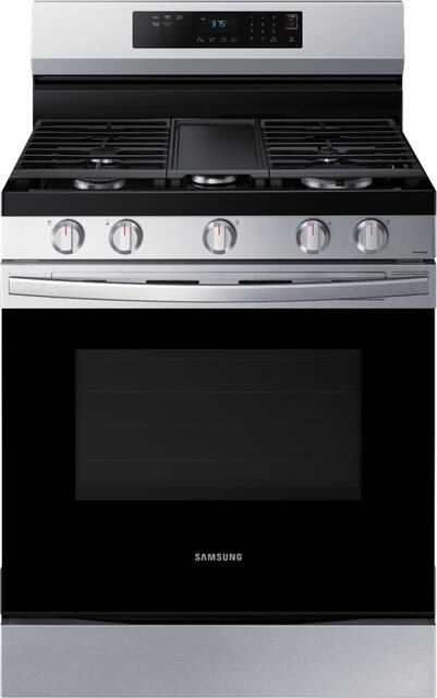 Front Zoom. Samsung - 6.0 cu. ft. Freestanding Gas Range with 18K BTU Dual Power Burner, WiFi & Self Clean - Stainless Steel.