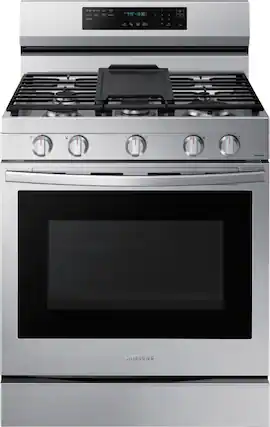 Front. Samsung - 6.0 Cu. Ft. Freestanding Gas Convection+ Range with WiFi and No-Preheat Air Fry - Stainless Steel.