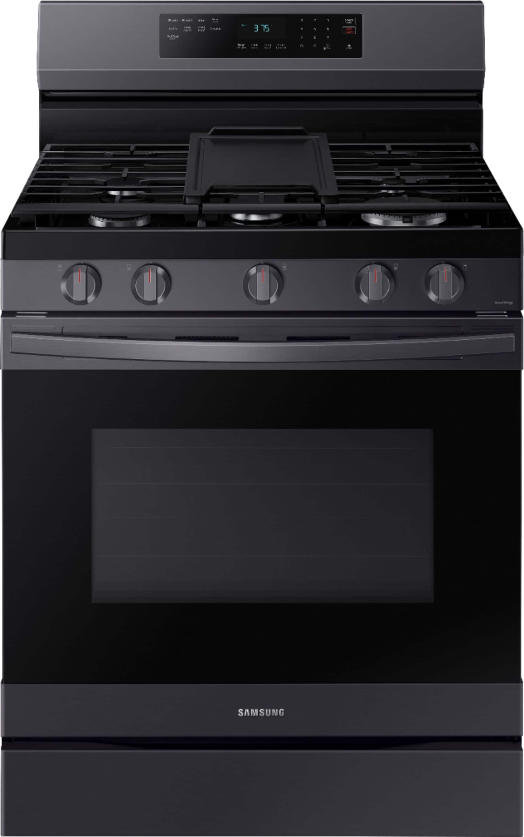 Front. Samsung - 6.0 cu. ft. Freestanding Gas Range with WiFi, No-Preheat Air Fry & Convection - Black Stainless Steel.