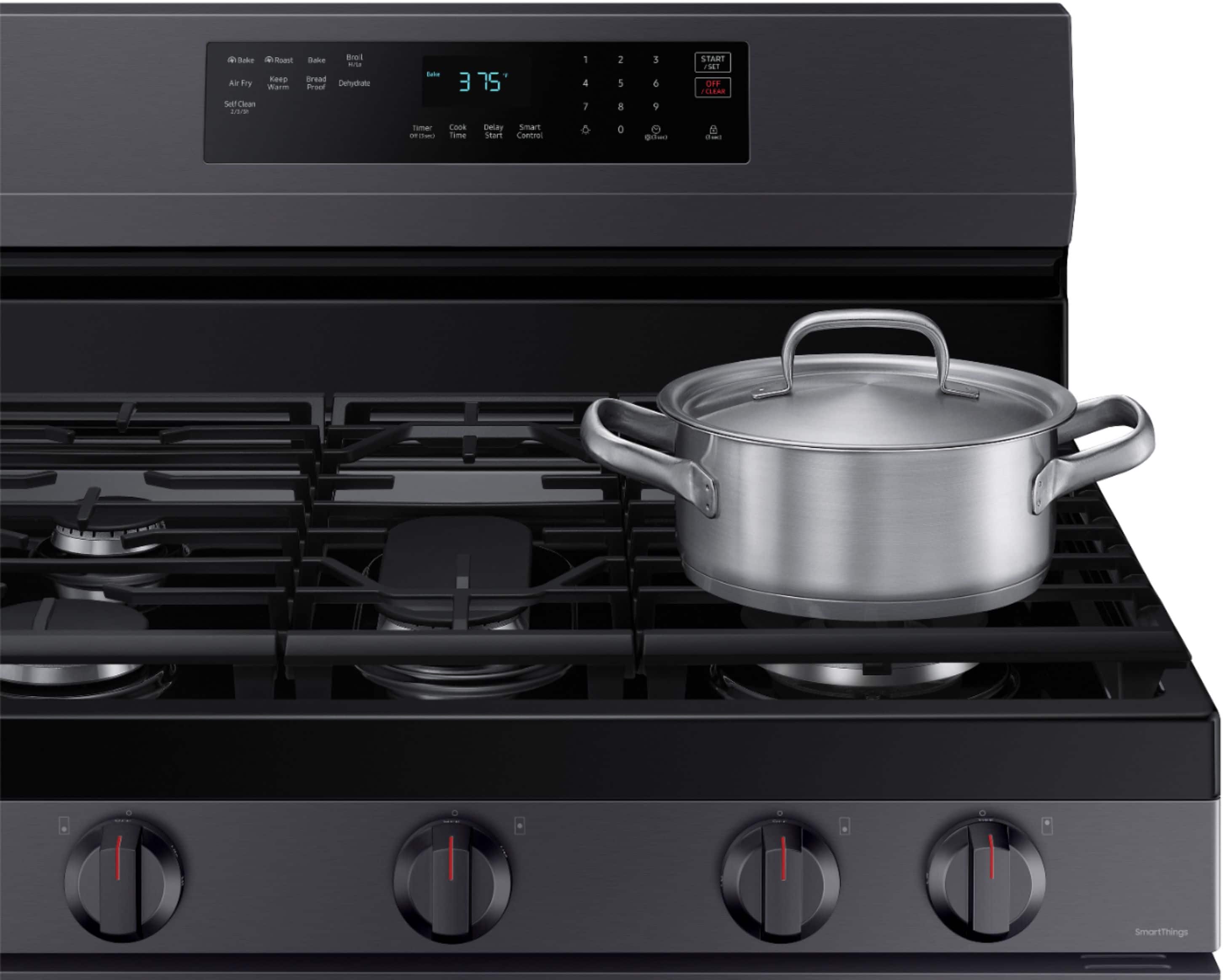 Alt View 12. Samsung - 6.0 cu. ft. Freestanding Gas Range with WiFi, No-Preheat Air Fry & Convection - Black Stainless Steel.