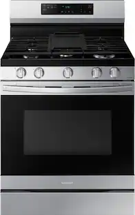 Front. Samsung - 6.0 cu. ft. Freestanding Gas Range with WiFi, No-Preheat Air Fry & Convection - Stainless Steel.