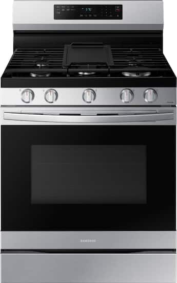 Samsung - 30 in. Wide 5 Burner 6.0 cu. ft. Freestanding Gas Range with No-Preheat Air Fry & Convection - Stainless Steel