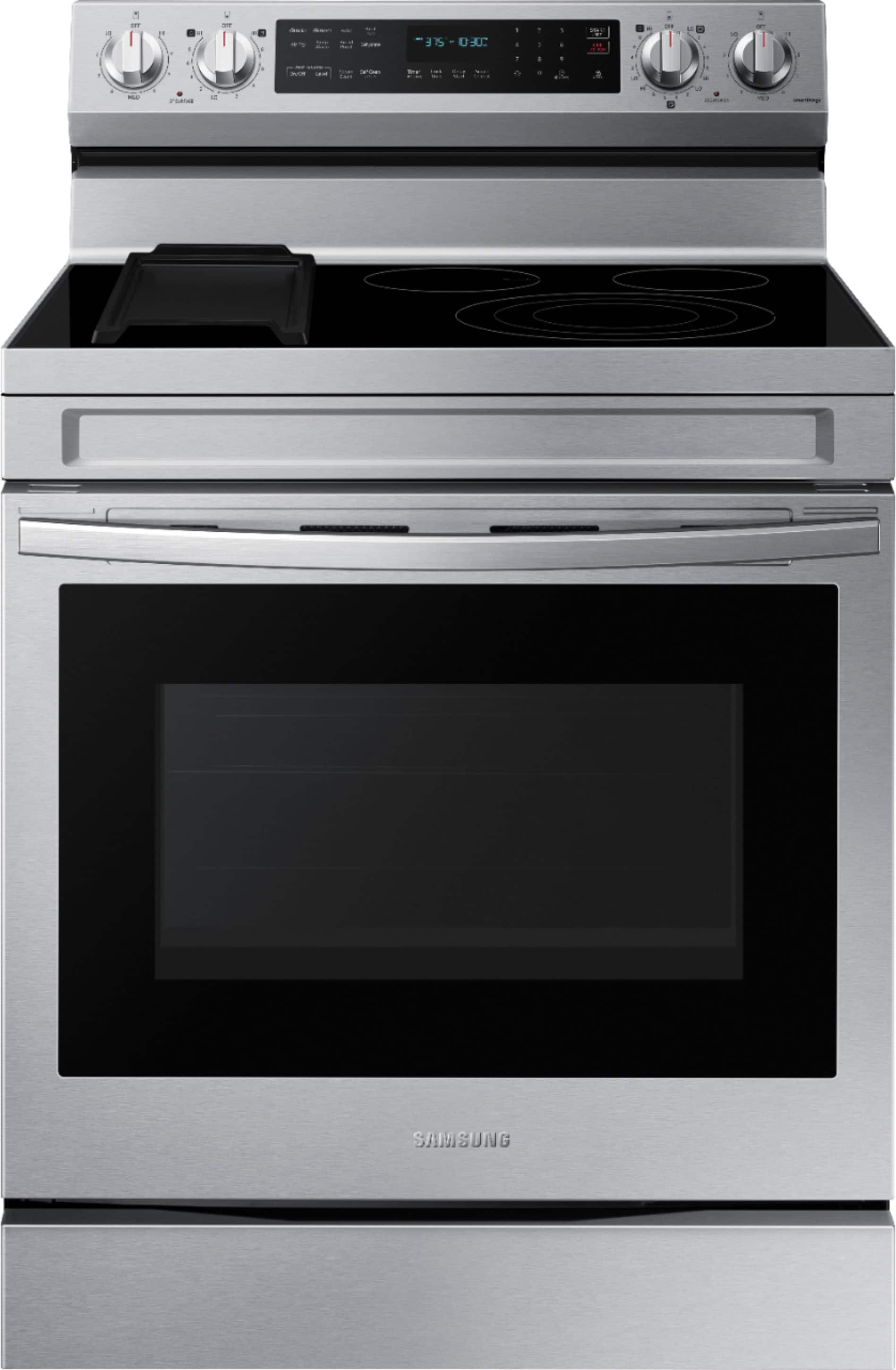 Front. Samsung - 6.3 cu. ft. Freestanding Electric Convection+ Range with WiFi, No-Preheat Air Fry and Griddle - Stainless Steel.