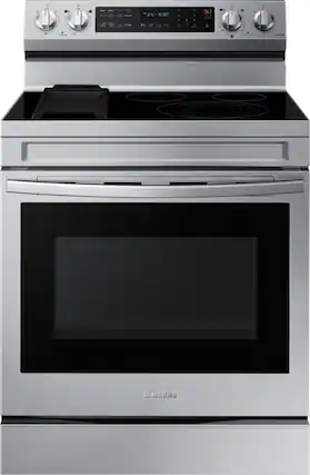 Front. Samsung - 6.3 cu. ft. Freestanding Electric Convection+ Range with WiFi, No-Preheat Air Fry and Griddle - Stainless Steel.