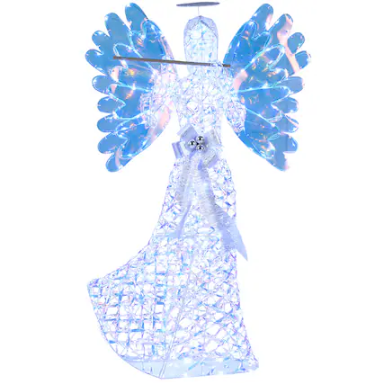 Front. Gymax - Gymax 5.2 FT Lighted Angel Christmas Decoration w/Flute 250 LED Lights Zip Ties Blue - Blue.