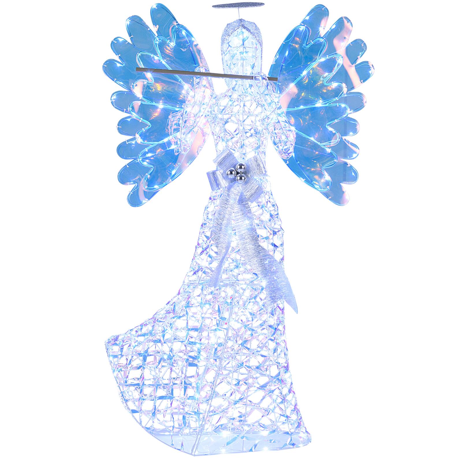 Front. Gymax - Gymax 5.2 FT Lighted Angel Christmas Decoration w/Flute 250 LED Lights Zip Ties Blue - Blue.