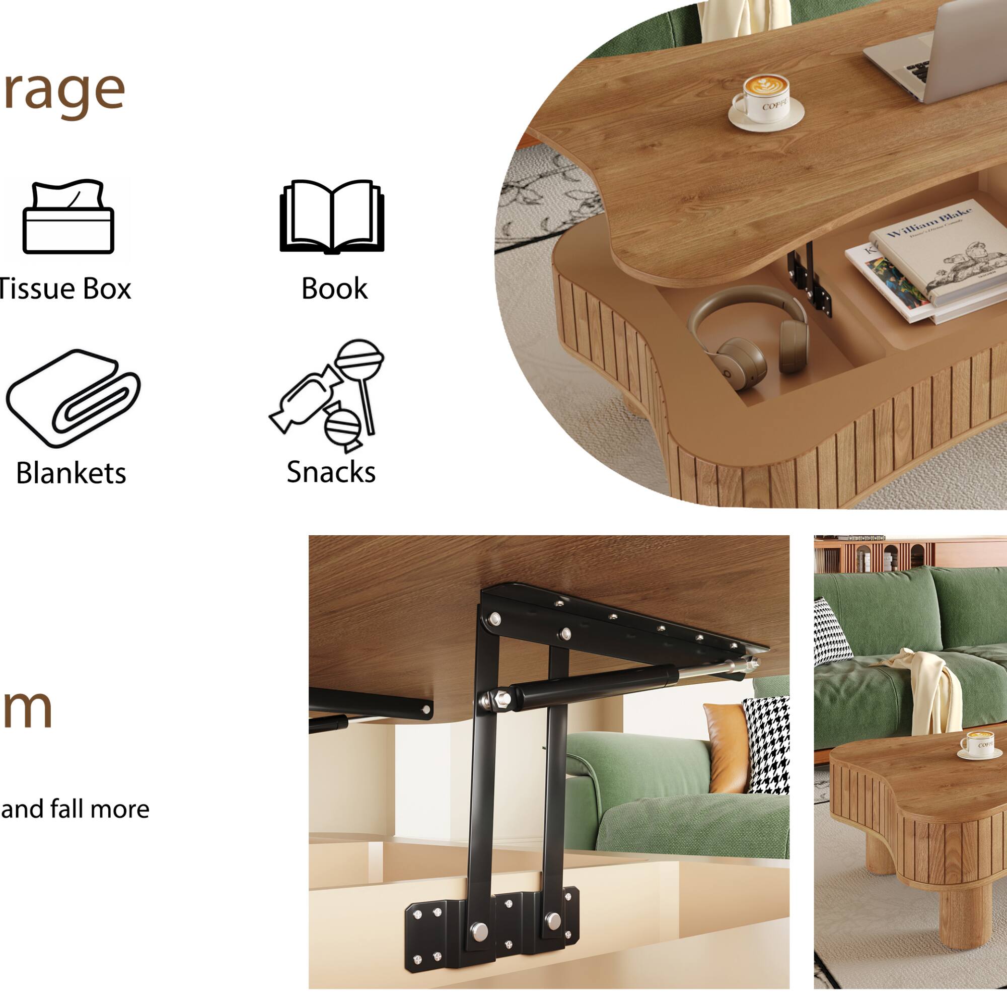 Sure, here is the corrected and grouped text from the image:

---

**rage**

- Tissue Box
- Book
- Blankets
- Snacks

**m**

and fall more

---