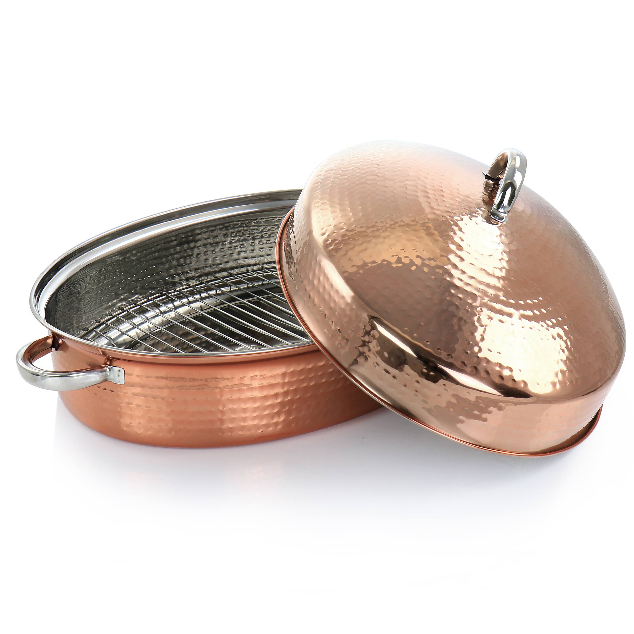 Alt View 1. Gibson - Gibson Home Radiance 17.5 Inch Stainless Steel Copper Plated Oval Roaster with Lid and Roasting Rack - Copper.