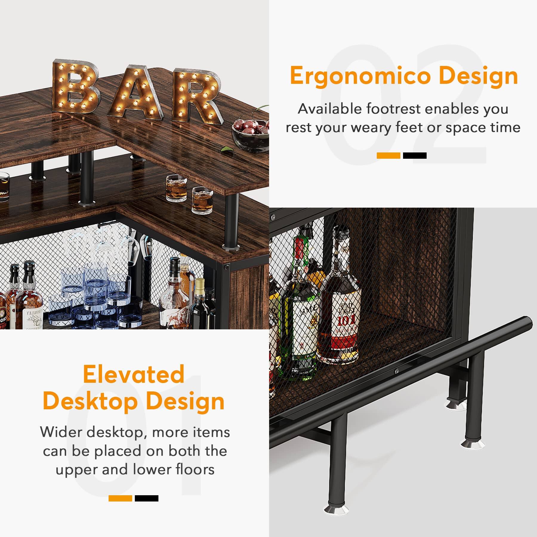 Ergonomic Design  
Available footrest enables you rest your weary feet or space time  

Elevated Desktop Design  
Wider desktop, more items can be placed on both the upper and lower floors