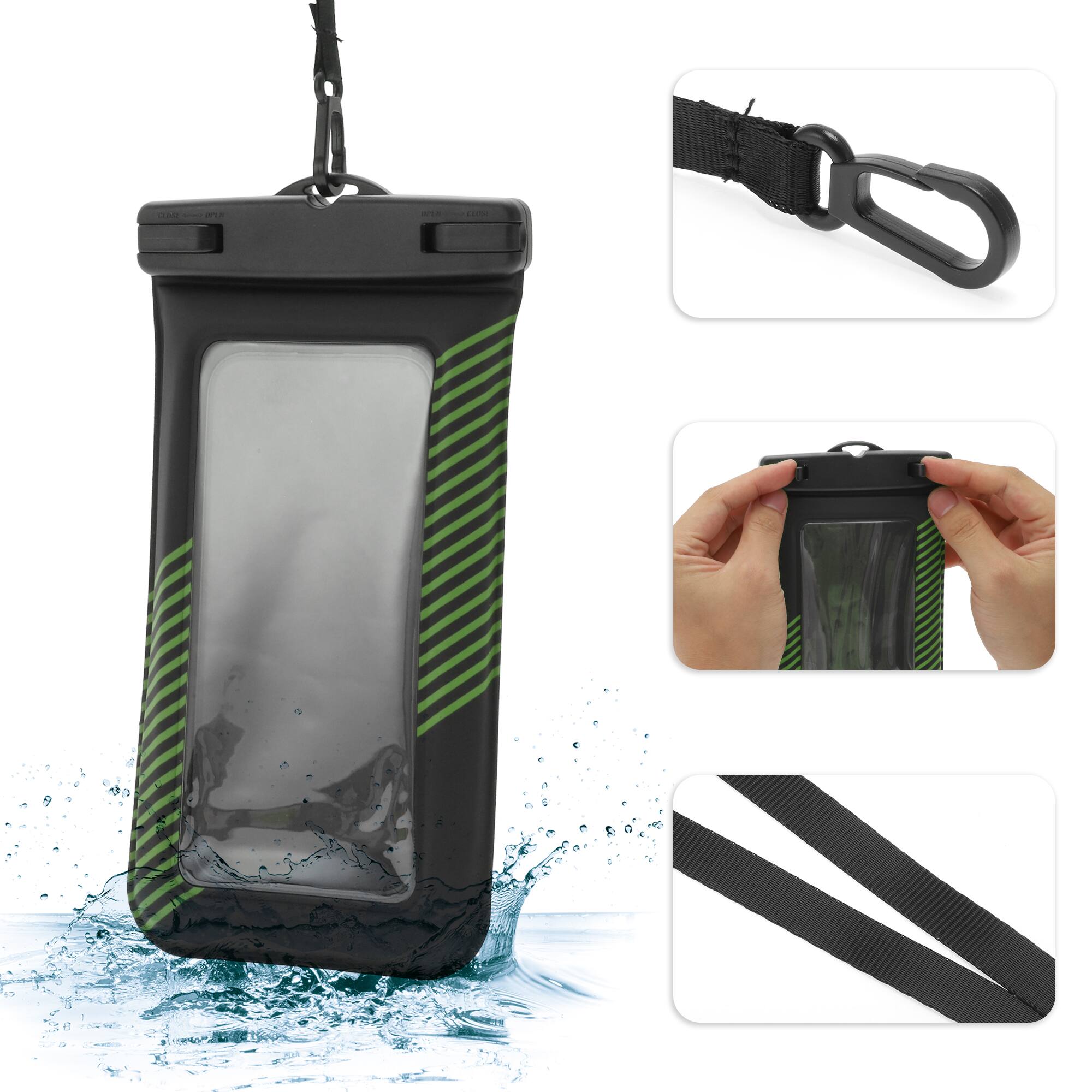 Alt View 2. Unique Bargains - 2pcs Half Stripe Mobile Waterproof Bag Universal Waterproof Case Compatible for Phone 4.53"x8.27" - Black Green.