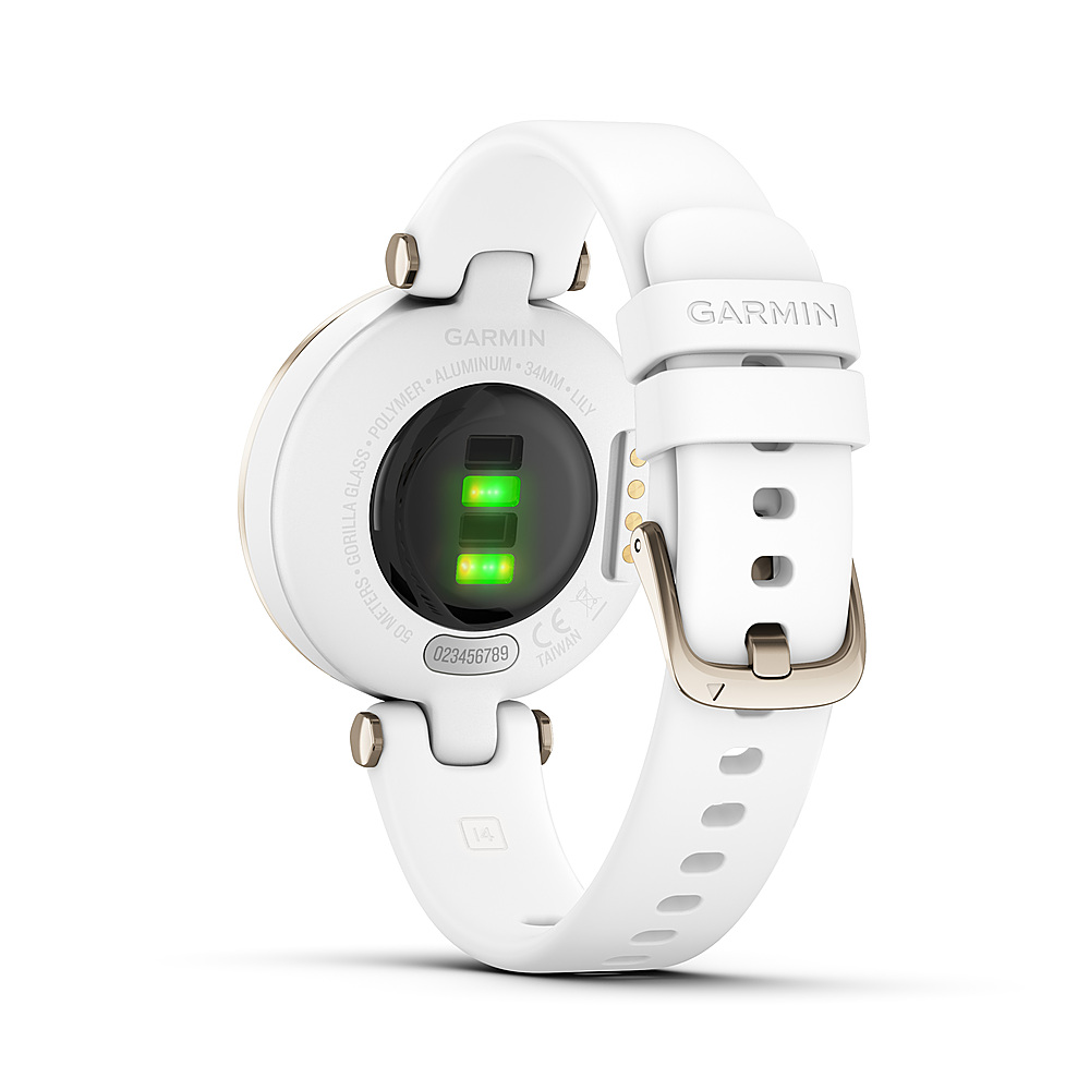 Back View: Lily™ - Cream Gold Bezel with White Case and Silicone Band